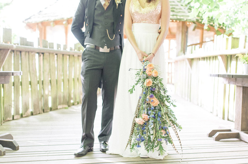 Bride and groom with bouquet