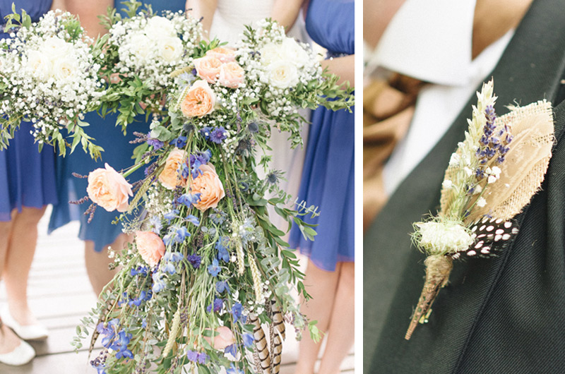 Bridesmaid bouquets, bride bouquet and groom buttonhole